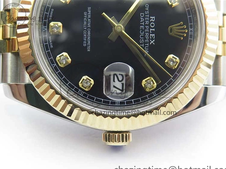 AAA Replica Watches SS Dial Wrapped WWF SS YG 41 Crystals DateJust 3128 on A YG Bracelet SoftTouch Edition Jubilee Best Wrapped Makers 126333 Black 0117